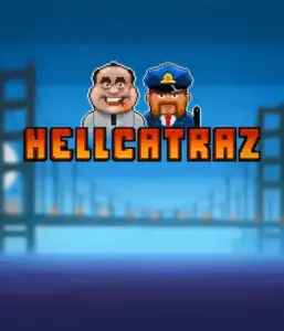 Enter the thrilling world of the Hellcatraz game by Relax Gaming, highlighting a comic-style prisoner and a guard with the infamous Alcatraz prison and San Francisco skyline in the background. This graphic captures the fun and humor of an escape-themed game, ideal for fans of retro gaming, providing a nostalgic gaming experience. 