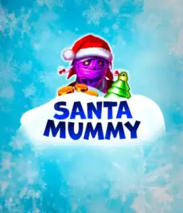  Experience the whimsical "Santa Mummy" slot game by Belatra, highlighting a mummified Santa decked out in festive holiday attire. This colorful image presents the mummy with a vivid purple hue, wearing a Santa hat, amid snowy blue and frosty snowflakes. The game's title, "Santa Mummy," is prominently displayed in large, icy blue letters.